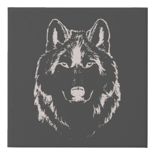 Funky Grey And White Wolf Face Head Sketch Faux Canvas Print