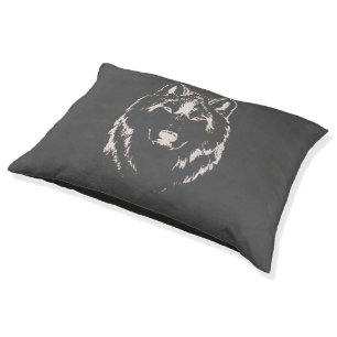 Funky Grey And White Wolf Face Head Sketch Pet Bed