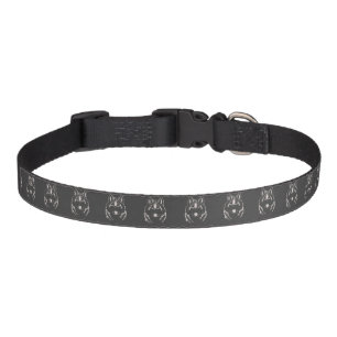 Funky Grey And White Wolf Face Head Sketch Pet Collar