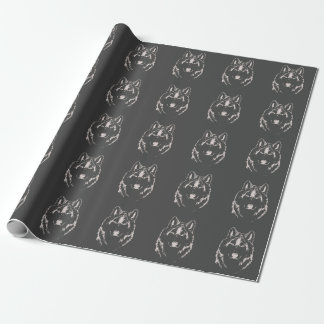 Funky Grey And White Wolf Face Head Sketch Wrapping Paper