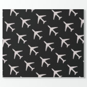 Funky Grey Plane Black Background Pilot Aviation Wrapping Paper (Flat)