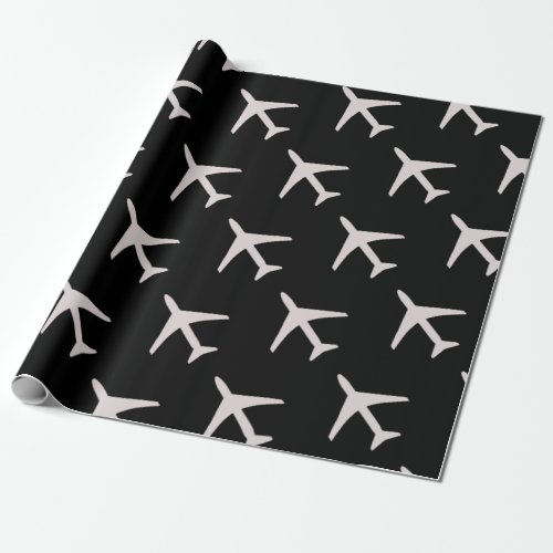 Funky Grey Plane Black Background Pilot Aviation Wrapping Paper