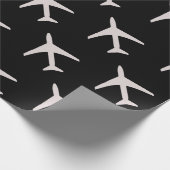 Funky Grey Plane Black Background Pilot Aviation Wrapping Paper (Corner)
