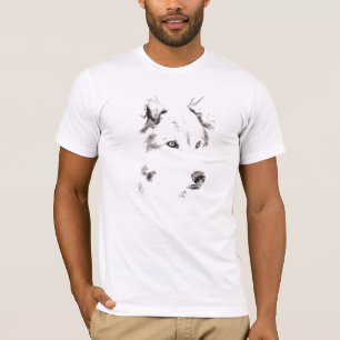 Funky Grey Wolf Face Head Sketch T-Shirt