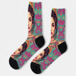 Funky groovy colorful young Brunette Beauty  Socks