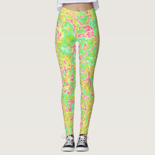 Funky Groovy Retro Bold Neon Hippie Trippy Marble Leggings