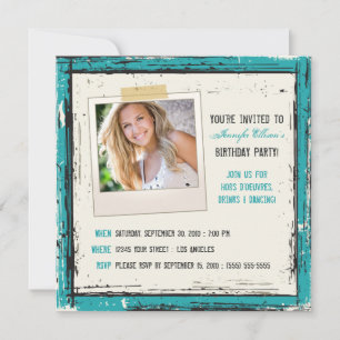 Funky Grunge Birthday Party Invitation (aqua)