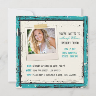 Funky Grunge Birthday Party Invitation (aqua)
