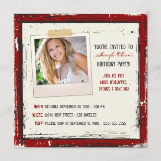Funky Grunge Birthday Party Invitation (cranberry)