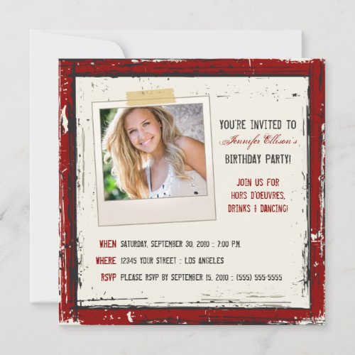 Funky Grunge Birthday Party Invitation (cranberry)