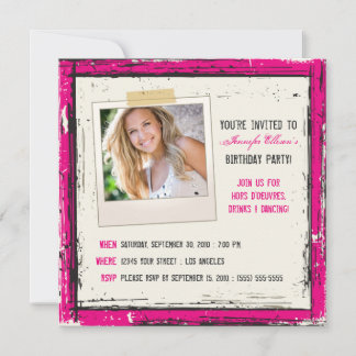Funky Grunge Birthday Party Invitation (fuchsia)