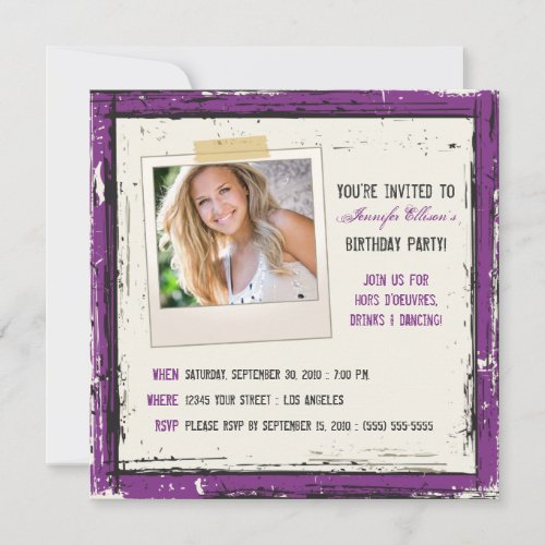 Funky Grunge Birthday Party Invitation (lavender)
