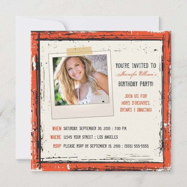 Funky Grunge Birthday Party Invitation (orange) (Front)