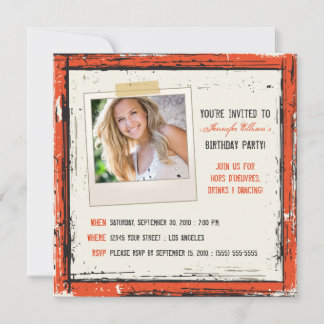 Funky Grunge Birthday Party Invitation (orange)