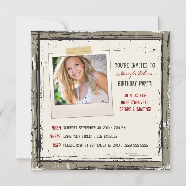 Funky Grunge Birthday Party Invitation (taupe) (Front)