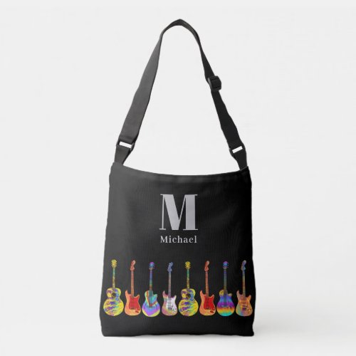 Funky Guitar Pattern on Black Monogram Crossbody Bag