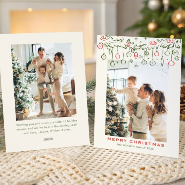 Funky Hand Drawn Boho Merry Christmas 2 Photo Holiday Card (Creator Uploaded)