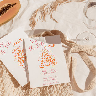 Funky Hand Drawn Champagne Tower Wedding Invitation