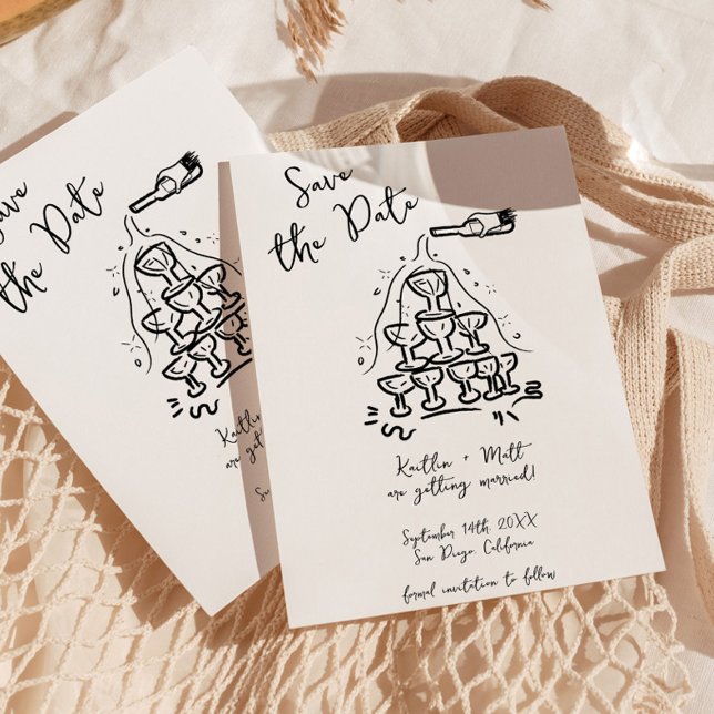 Funky Hand Drawn Champagne Tower Wedding Invitation (Creator Uploaded)