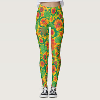 Funky Hand Drawn Flowers Leggings