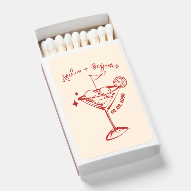 funky Hand Drawn Golf Ball Doodle Wedding  Matchboxes (Front Open)