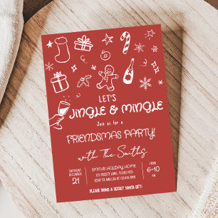 Funky Hand Drawn Jingle and Mingle Christmas Party Invitation
