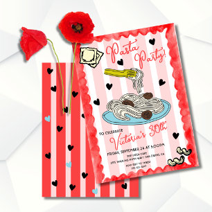 Funky Hand drawn Pasta Party Birthday Invitation