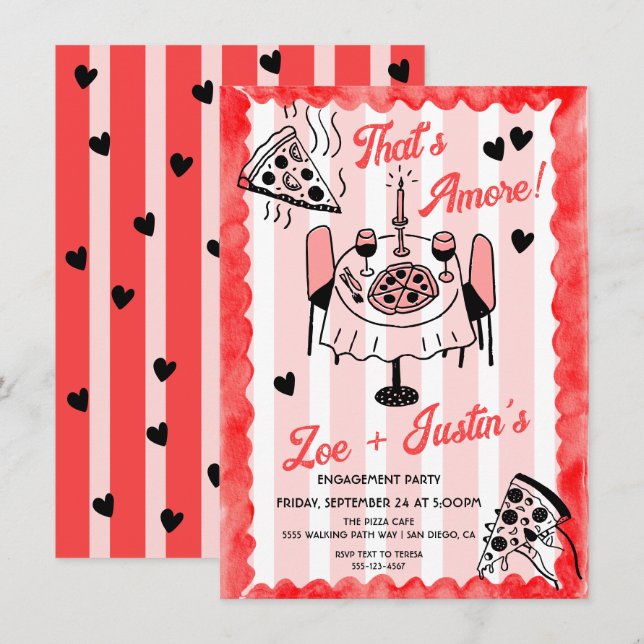 Funky Hand drawn Pizza Engagement Party Invitation (Front/Back)
