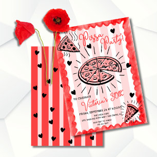 Funky Hand drawn Pizza Party Birthday Invitation