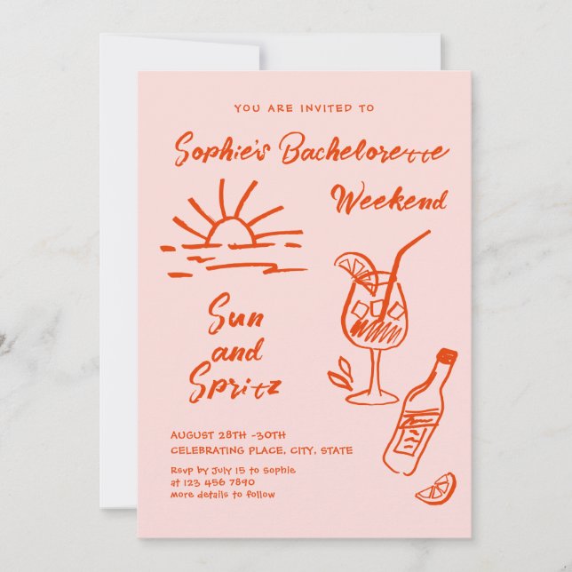Funky Hand Drawn Scribble Retro Bachelorette Party Invitation (Front)