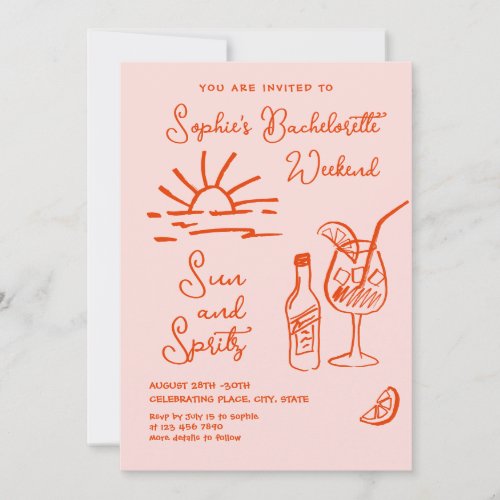 Funky Hand Drawn Scribble Retro Bachelorette Party Invitation