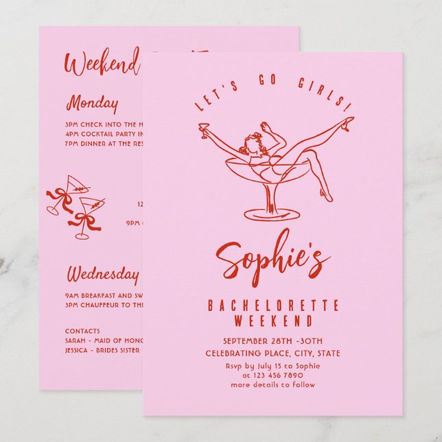 Funky Hand Drawn Scribble Retro Bachelorette Party Invitation (Front/Back)