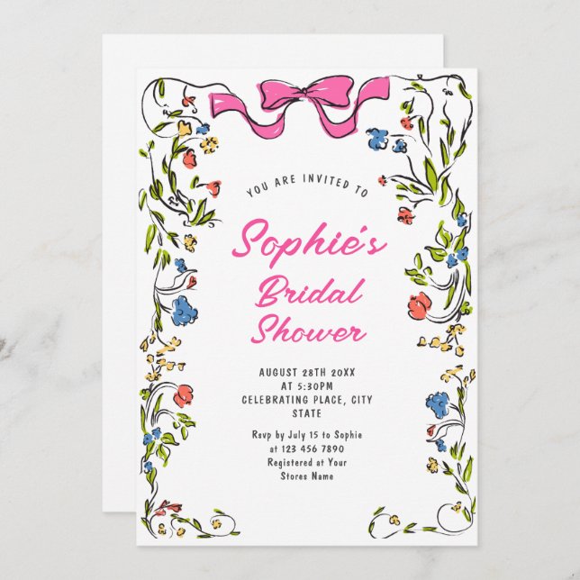 Funky Hand Drawn Scribble Retro Bridal Shower Invitation (Front/Back)