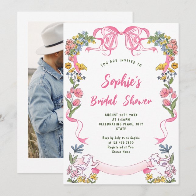 Funky Hand Drawn Scribble Retro Bridal Shower Invitation (Front/Back)