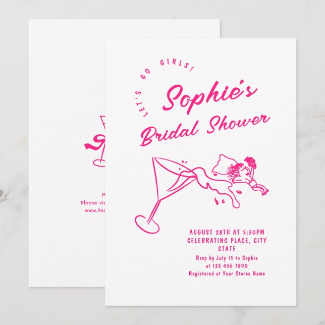 Funky Hand Drawn Scribble Retro Bridal Shower Invitation (Front/Back)