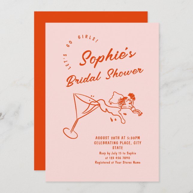 Funky Hand Drawn Scribble Retro Bridal Shower Invitation (Front/Back)