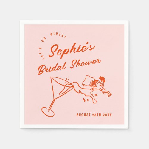 Funky Hand Drawn Scribble Retro Bridal Shower Napkins