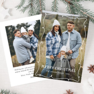 Funky Hand Drawn Scribble Retro Christmas 2 Photo Holiday Card