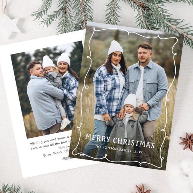 Funky Hand Drawn Scribble Retro Christmas 2 Photo Holiday Card (Creator Uploaded)