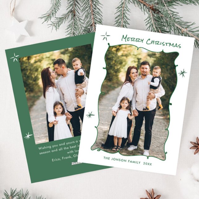 Funky Hand Drawn Scribble Retro Christmas 2 Photo Holiday Card (Creator Uploaded)