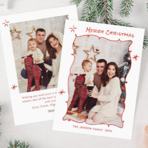 Funky Hand Drawn Scribble Retro Christmas 2 Photo Holiday Card