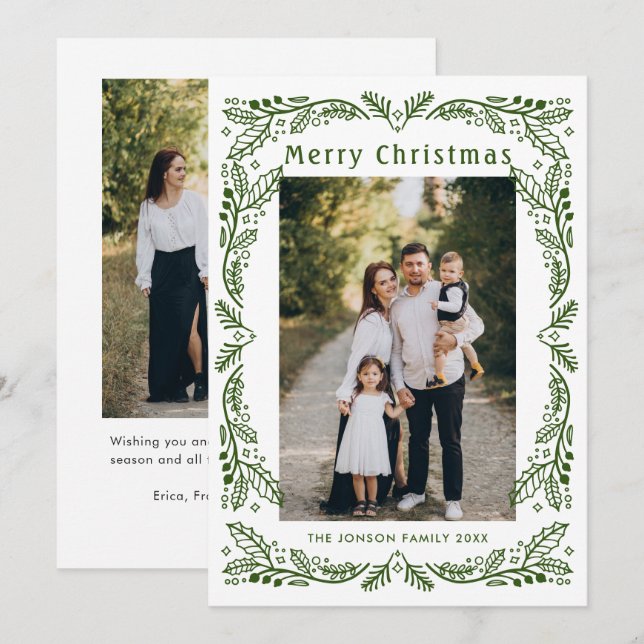 Funky Hand Drawn Scribble Retro Christmas 2 Photo Holiday Card (Front/Back)