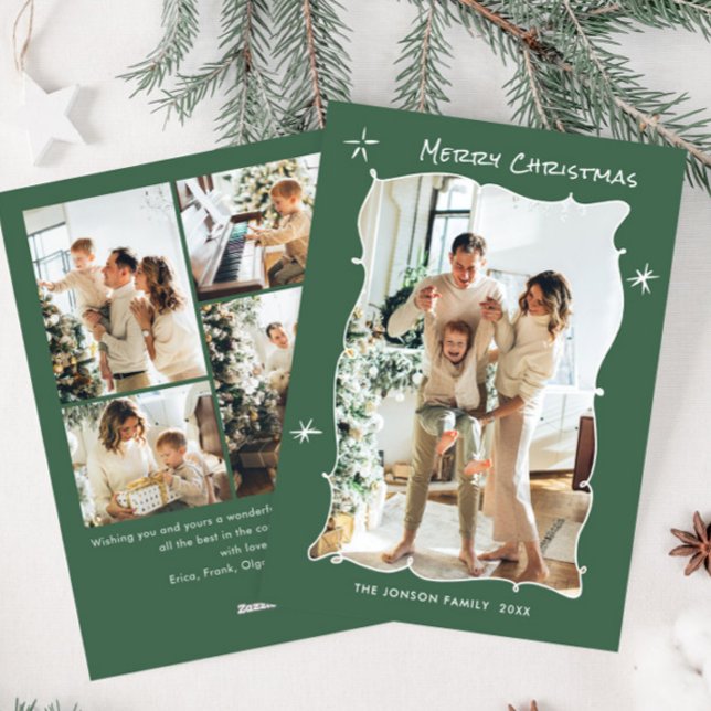 Funky Hand Drawn Scribble Retro Christmas 5 Photo Holiday Card (Creator Uploaded)