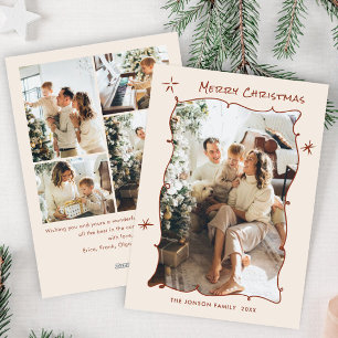 Funky Hand Drawn Scribble Retro Christmas 5 Photo Holiday Card