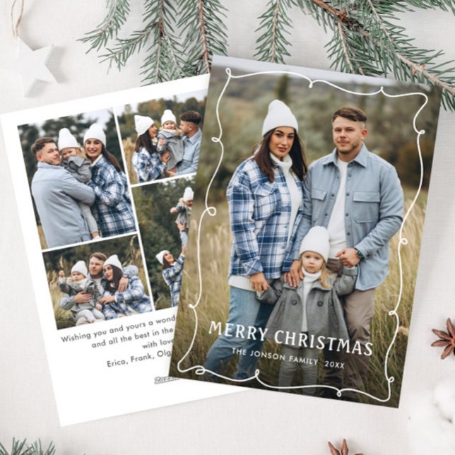 Funky Hand Drawn Scribble Retro Christmas 5 Photo Holiday Card (Creator Uploaded)