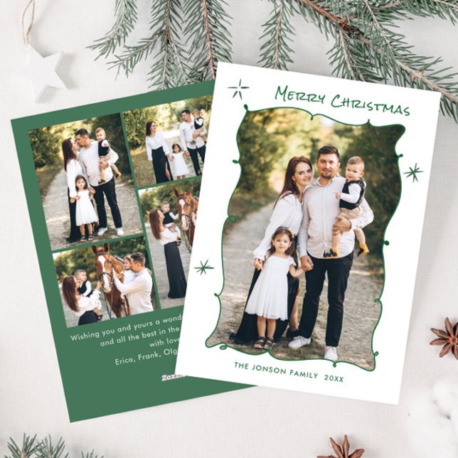 Funky Hand Drawn Scribble Retro Christmas 5 Photo Holiday Card (Creator Uploaded)