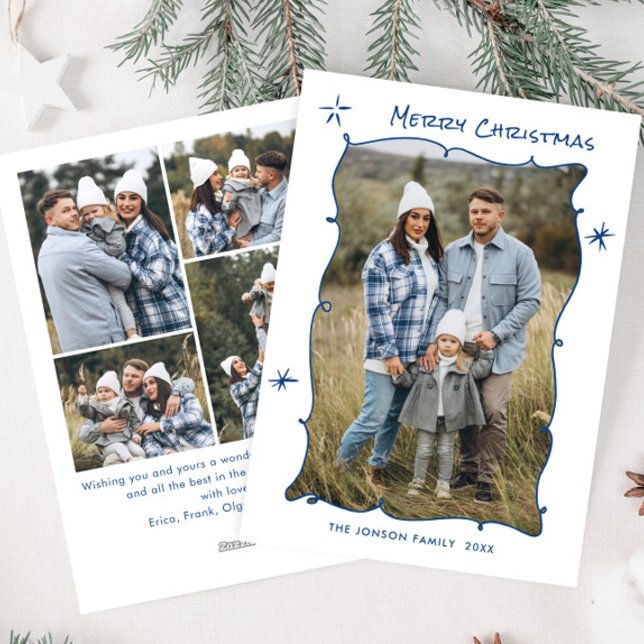 Funky Hand Drawn Scribble Retro Christmas 5 Photo Holiday Card (Creator Uploaded)