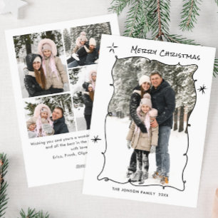 Funky Hand Drawn Scribble Retro Christmas 5 Photo Holiday Card