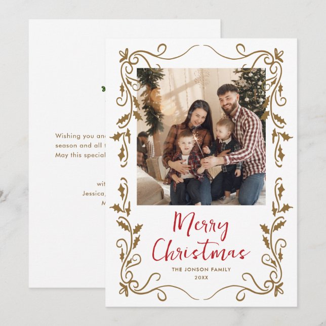 Funky Hand Drawn Scribble Retro Christmas Photo Holiday Card (Front/Back)