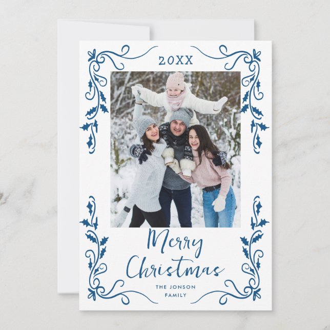 Funky Hand Drawn Scribble Retro Christmas Photo Holiday Card (Front)